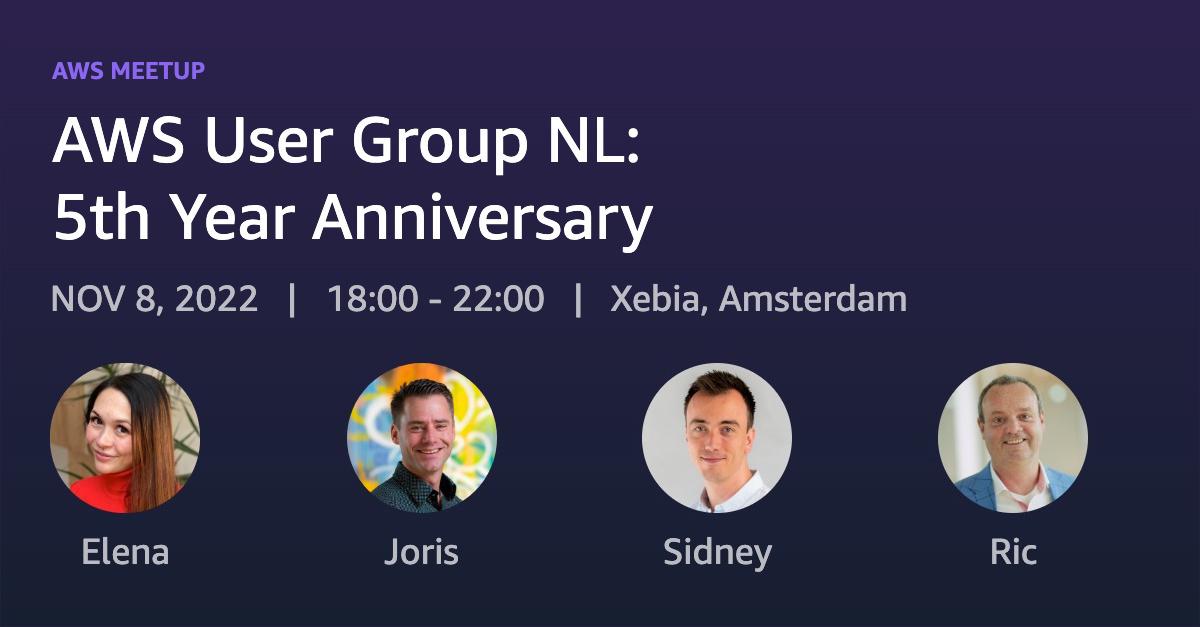 Banner for AWS User Group NL - 5th Year Anniversary
